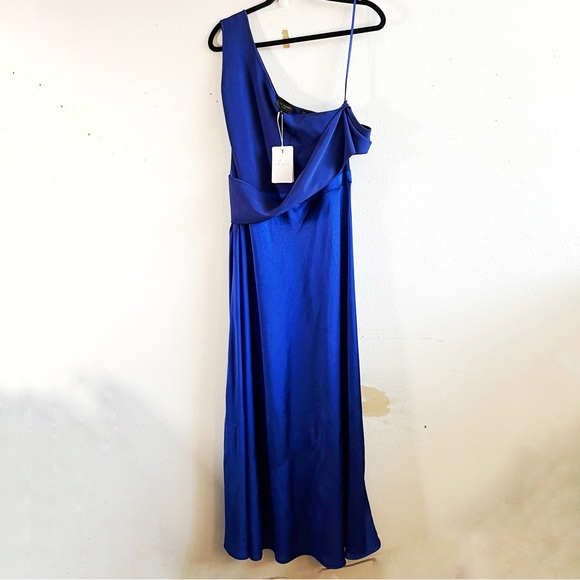 Ted Baker Dress Dark Blue Ivena Asymmetric Knit Bodice w/ Satin Skirt Sz 12 NWT - Picture 4 of 16